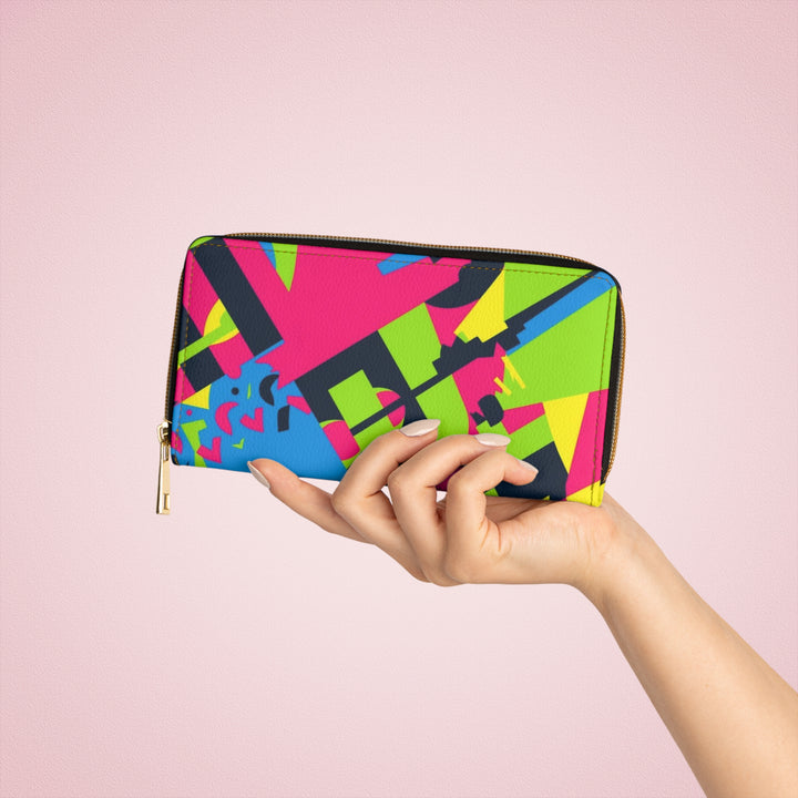 Personalized Neon Geometric Zipper Wallet – Sleek, Trendy & Secure