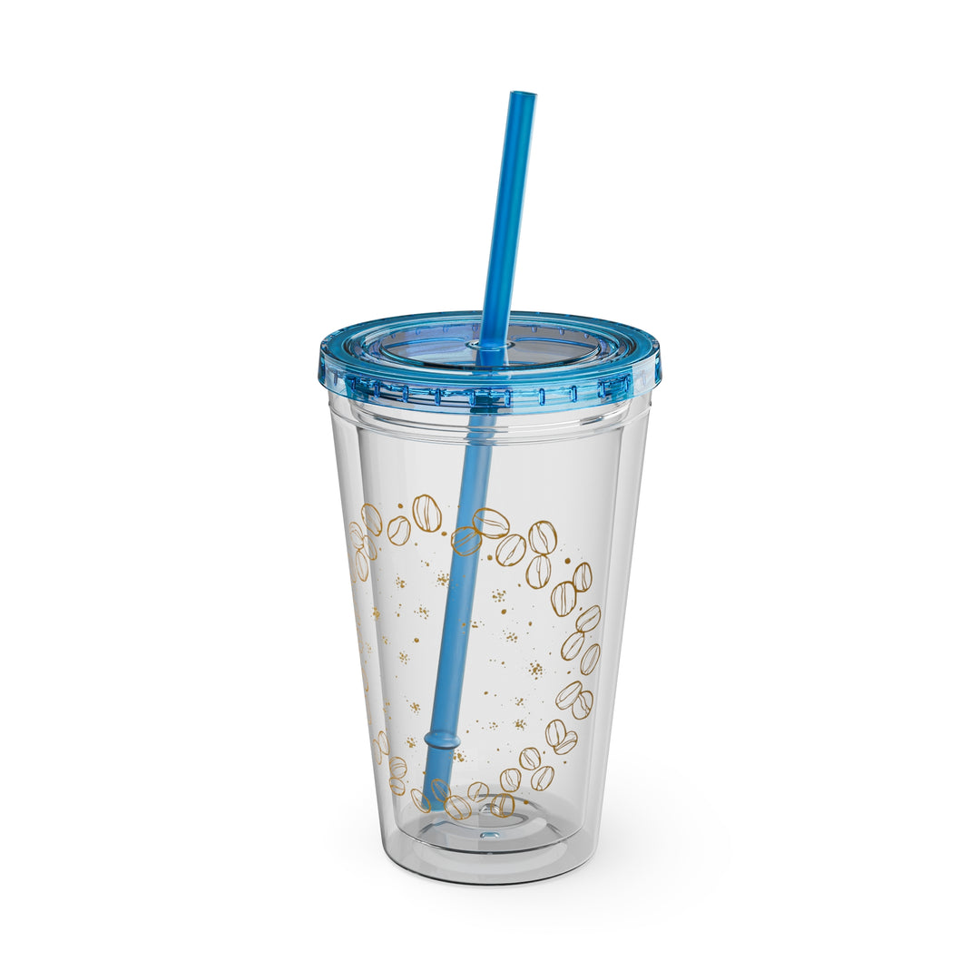 Sunsplash 16oz Coffee-Bean Tumbler with Straw – Stylish Café Vibes To-Go