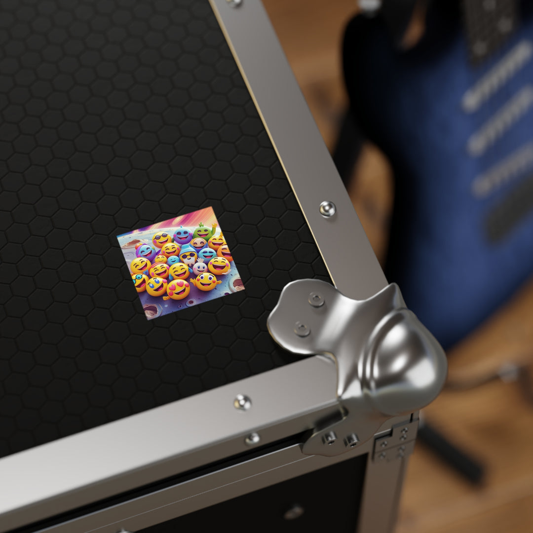 Vibrant Laminate Square Sticker – Fun Space Emoji Cartoon, Water-Resistant