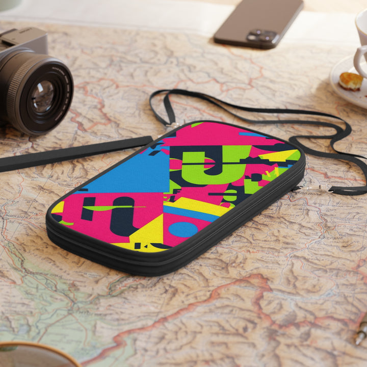 RFID Passport Wallet – Neon Geometric Vegan Leather, Stylish Travel Organizer