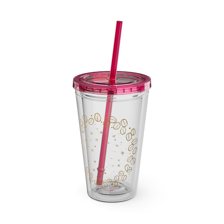Sunsplash 16oz Coffee-Bean Tumbler with Straw – Stylish Café Vibes To-Go