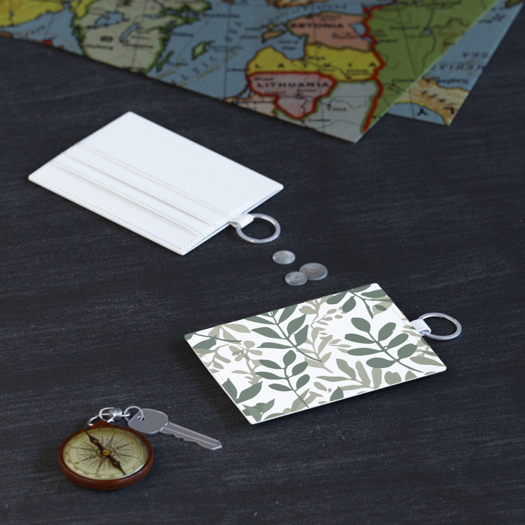Personalized Saffiano Leather Card Holder – Hand-Drawn Botanical Minimalist