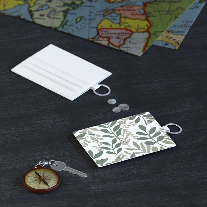Personalized Saffiano Leather Card Holder – Hand-Drawn Botanical Minimalist