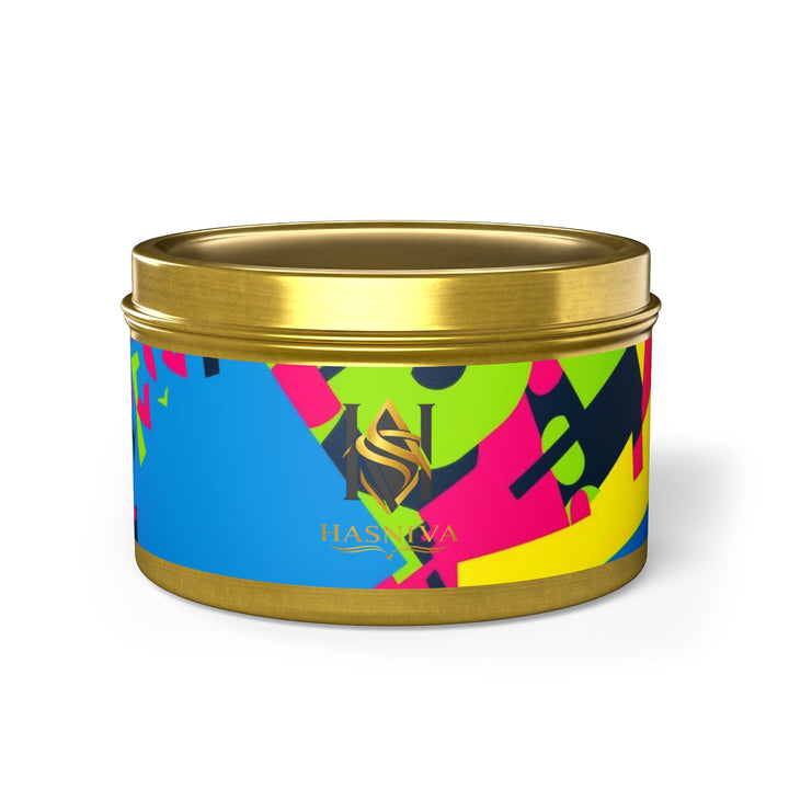 Custom Hand-Poured Tin Candles – Bold Abstract Neon Design, Eco-Friendly