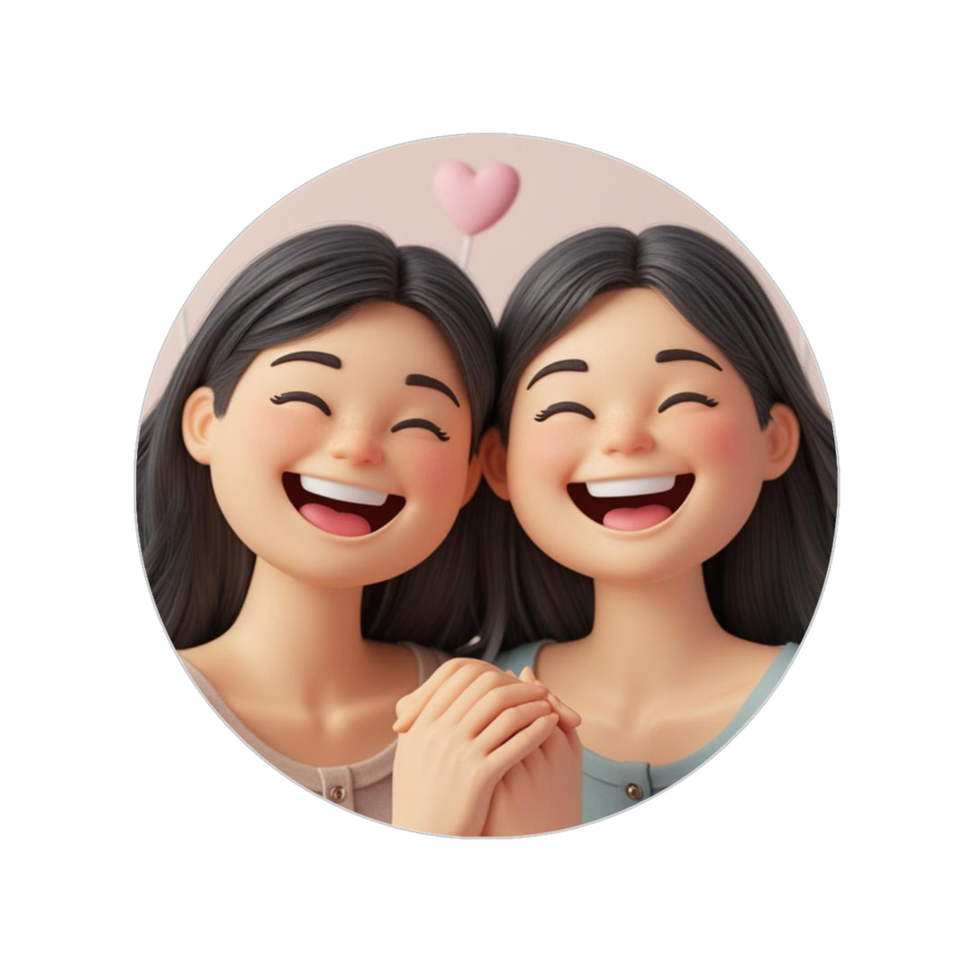 Trendy 3D Cartoon Girls Transparent Round Outdoor Sticker – Waterproof & Cute