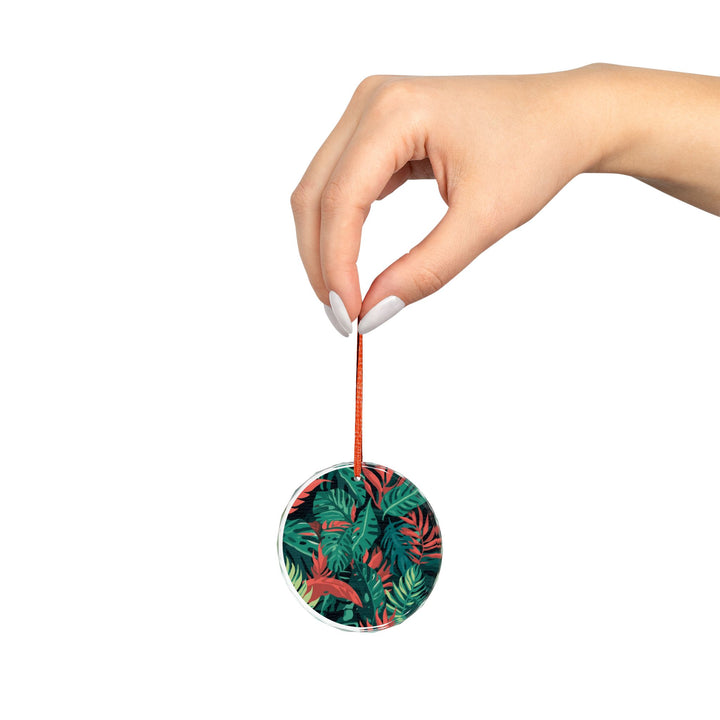 Crystal Glass Ornament – Tropical Leaf Jungle, Modern Vibrant Decor Gift