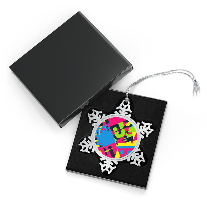 Custom Pewter Snowflake Ornament – Neon Geometric Holiday Gift Trend
