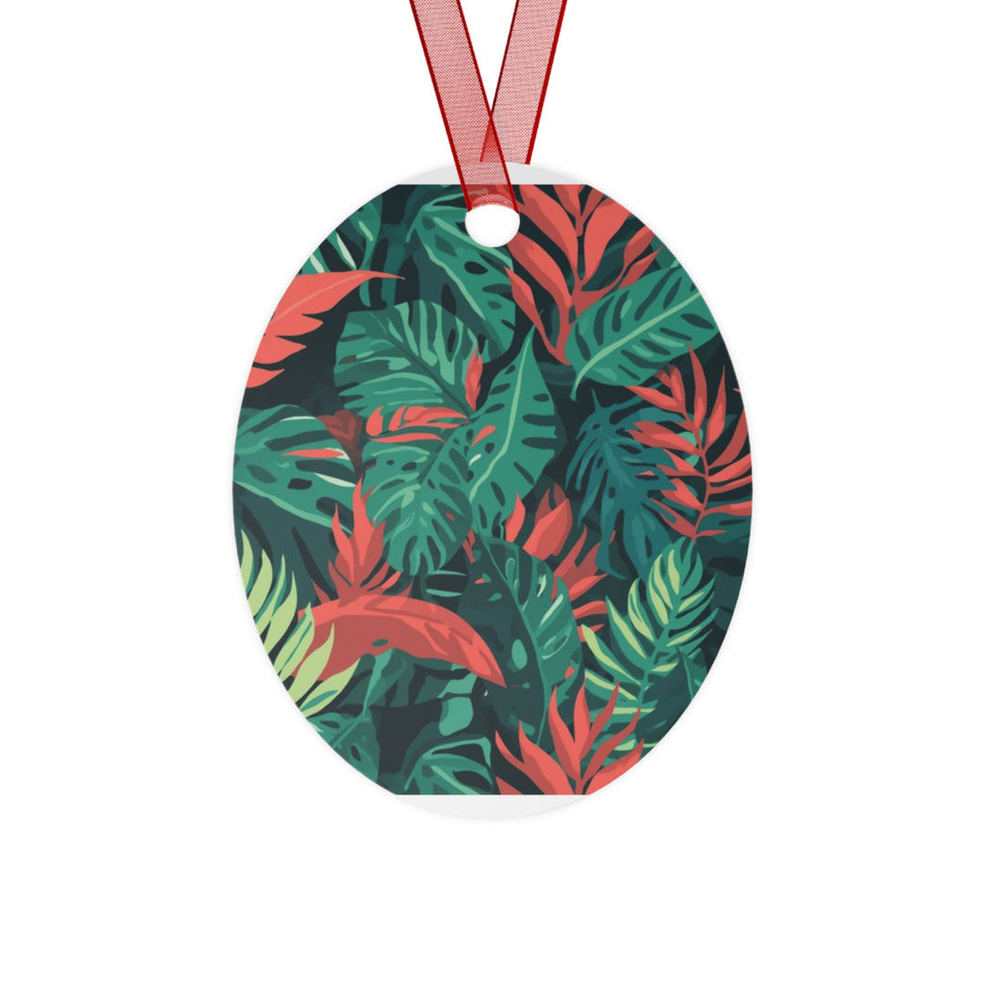 Glossy Metal Ornament – Tropical Leaf Jungle Vibe, Custom & Durable Keepsake