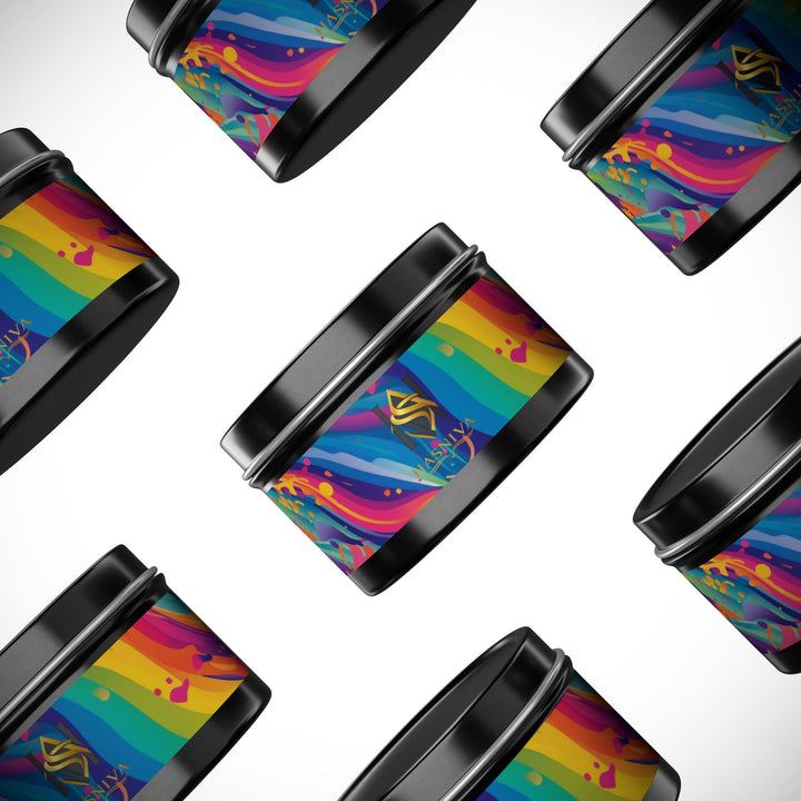 Hand-Poured Tin Candle – Vibrant Abstract Rainbow, Eco Coconut Soy, Gift-Ready
