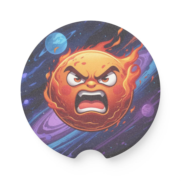 Fiery Sun Soapstone Car Coaster – Cosmic Cartoon, Absorbent & Stylish