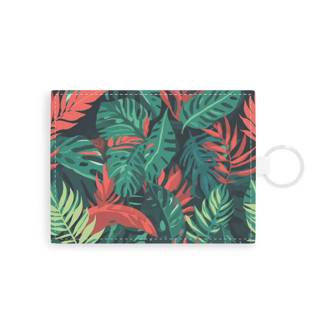 Personalized Saffiano Leather Card Holder – Tropical Leaf Pattern, Slim & Stylish