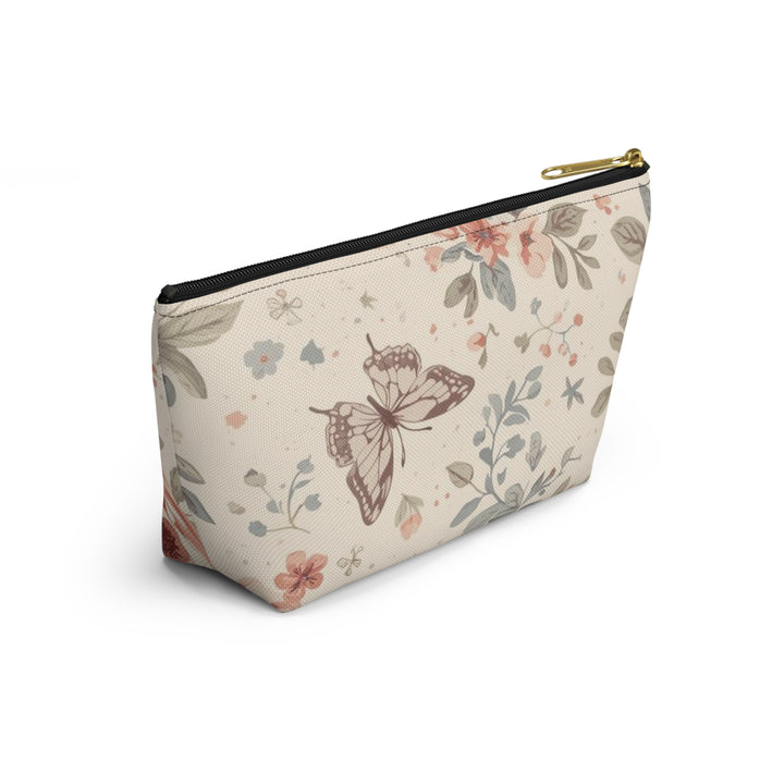 Chic T-Bottom Accessory Pouch – Pastel Floral Roses & Butterflies, Stylish Organizer