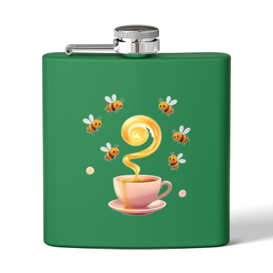 Whimsical Honey Bee 6oz Stainless Steel Flask – Cute Pastel Teacup Gift