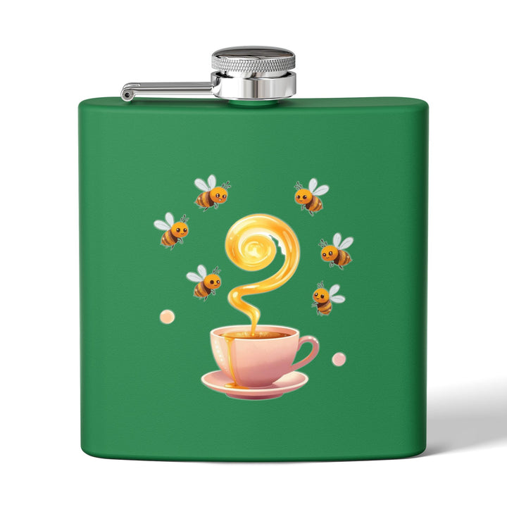 Whimsical Honey Bee 6oz Stainless Steel Flask – Cute Pastel Teacup Gift