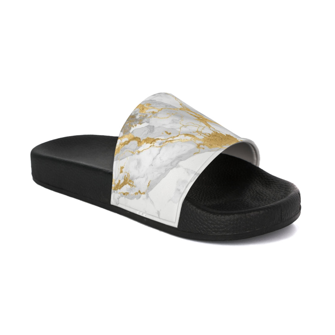 Personalized Marble Gold Men's Slide Sandals – Custom Comfort & Luxe Style