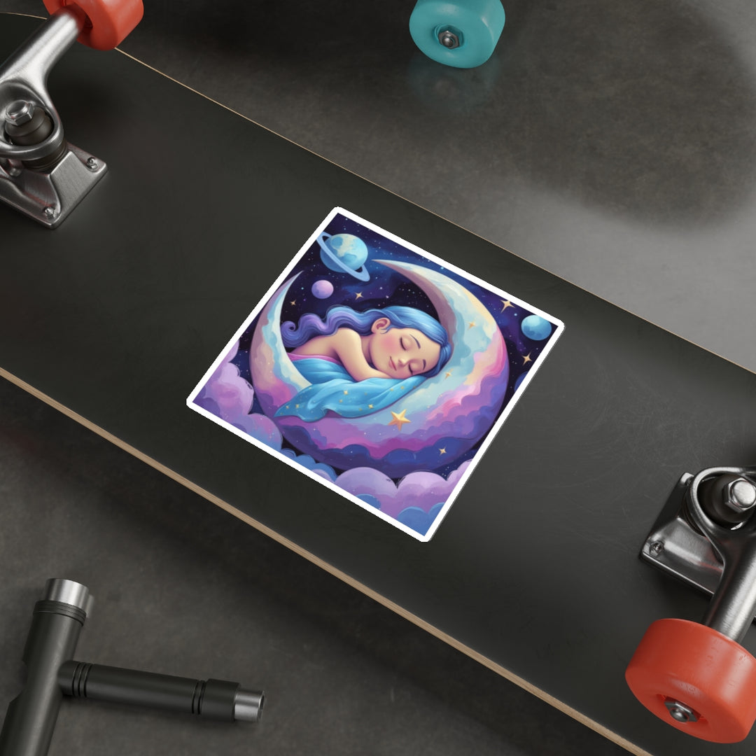 Dreamy Moon Girl Custom Die-Cut Sticker – Celestial Night Art Vinyl