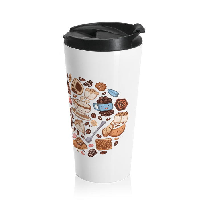 Whimsical Café Stainless Steel Travel Mug – Insulated, Spill-Proof, 15oz