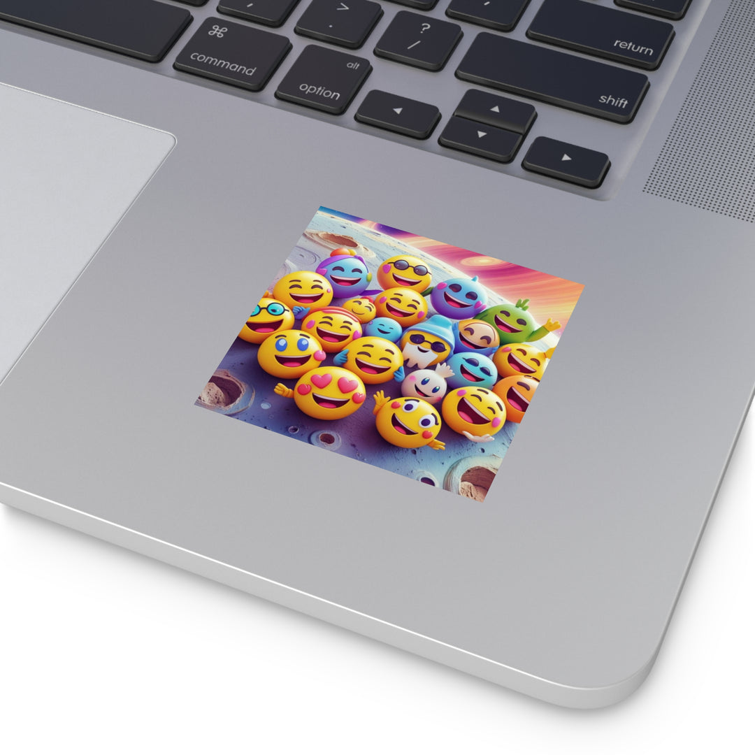 Vibrant Laminate Square Sticker – Fun Space Emoji Cartoon, Water-Resistant