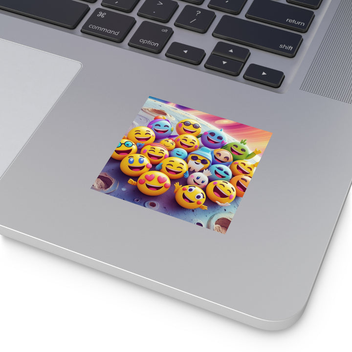 Vibrant Laminate Square Sticker – Fun Space Emoji Cartoon, Water-Resistant