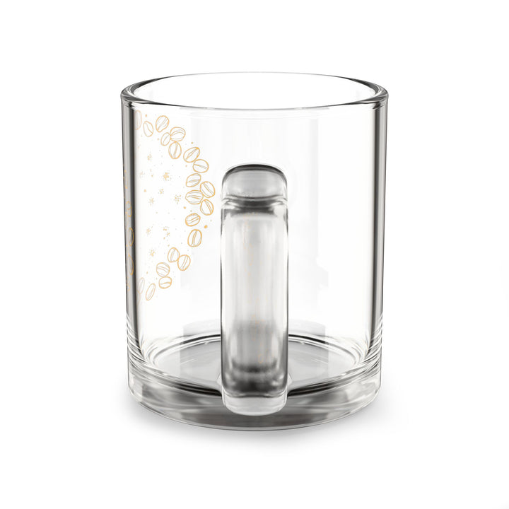 10oz Glass Coffee Mug – Artistic Coffee Beans, Chic Black & Gold Design