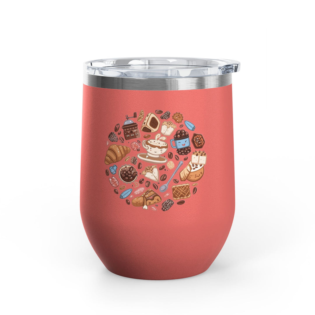 Whimsical Café 12oz Stainless Steel Wine Tumbler – Cartoon Coffee & Sweets