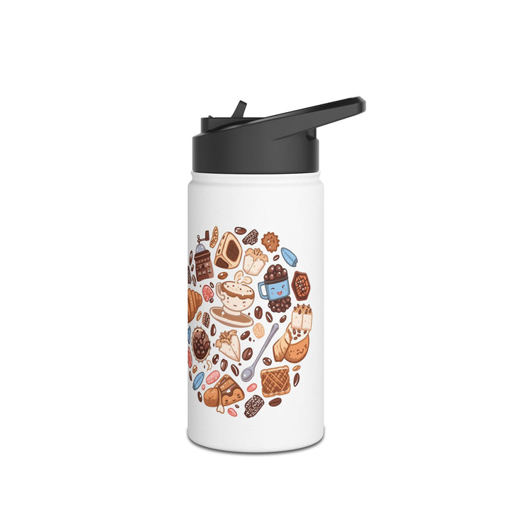 Stainless Steel Water Bottle – Coffee & Dessert Cartoon Café Edition, Insulated
