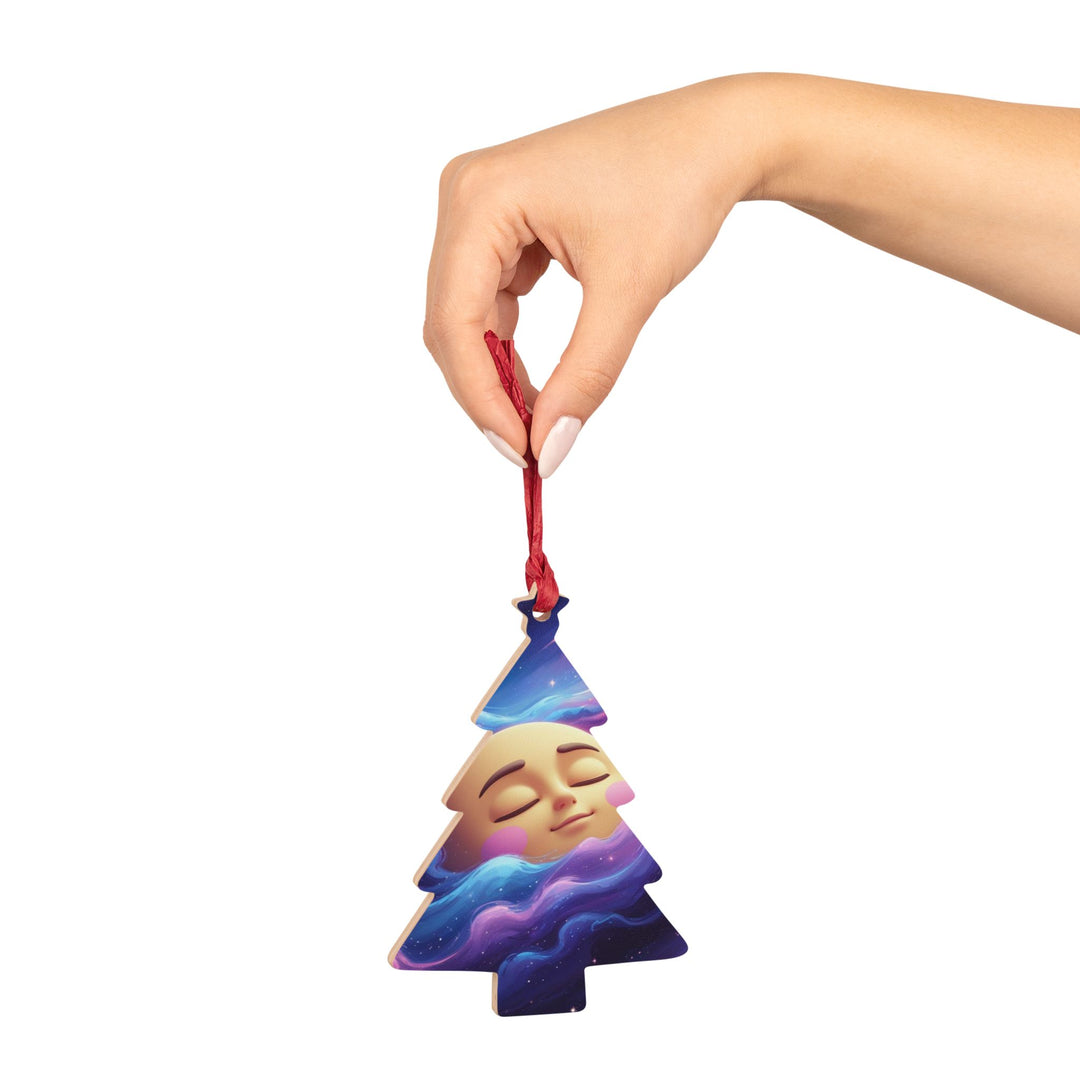 Handcrafted Wooden Ornament – Whimsical Galaxy Moon, Magnetic & Gift-Ready