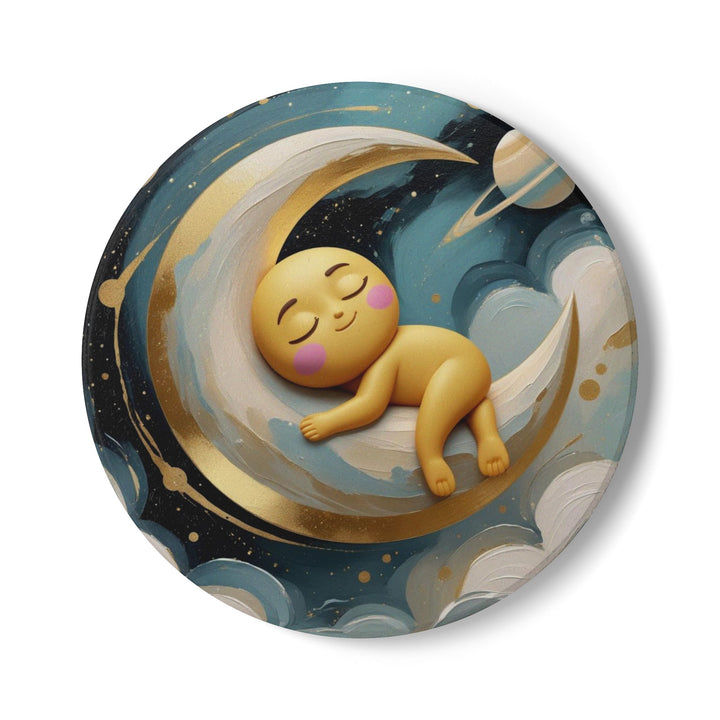 Celestial Baby Moon Ceramic Coaster – Cute Nursery Decor, Spill-Proof & Chic