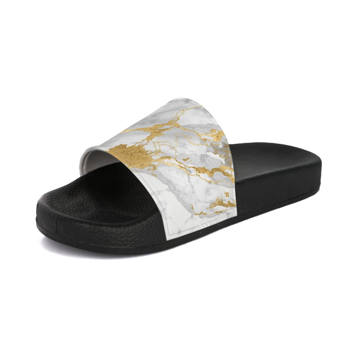 Chic Marble & Gold Women's Slide Sandals – Customizable, Ultra-Comfortable Slides