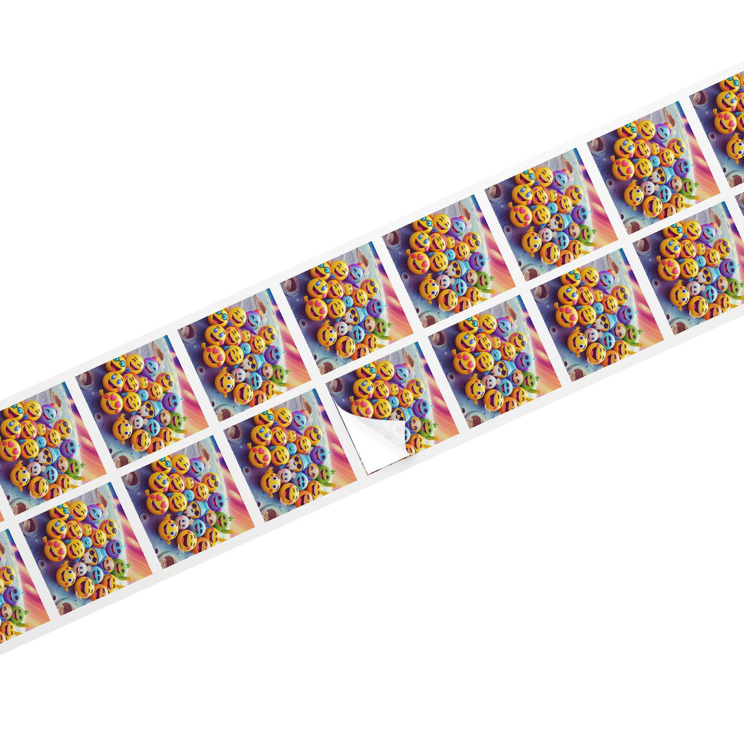 Fun Emoji Cosmic Square Sticker Label Rolls – Durable, Custom, Trendy Labels