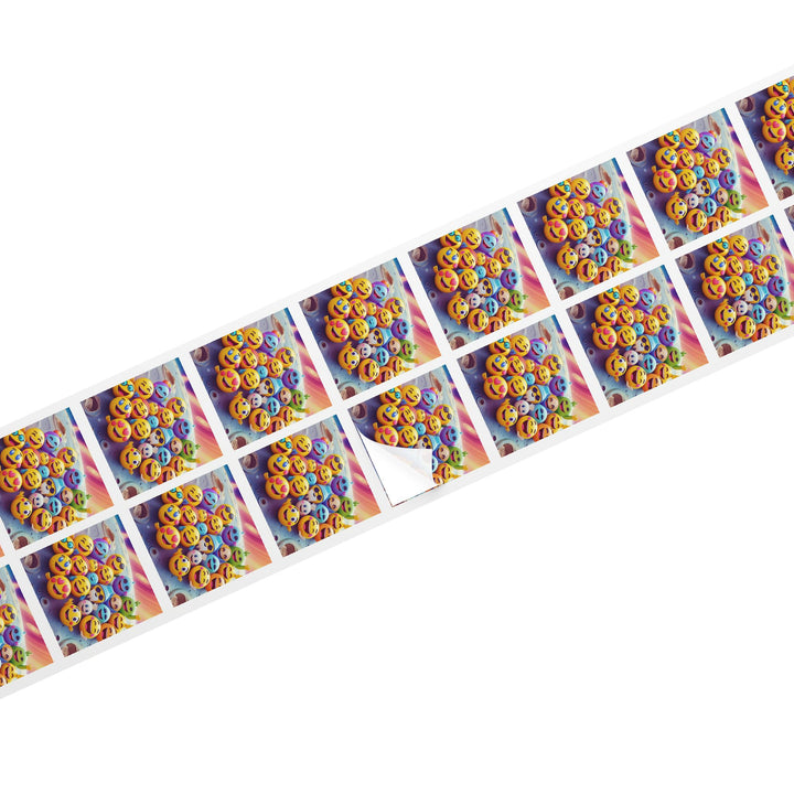 Fun Emoji Cosmic Square Sticker Label Rolls – Durable, Custom, Trendy Labels