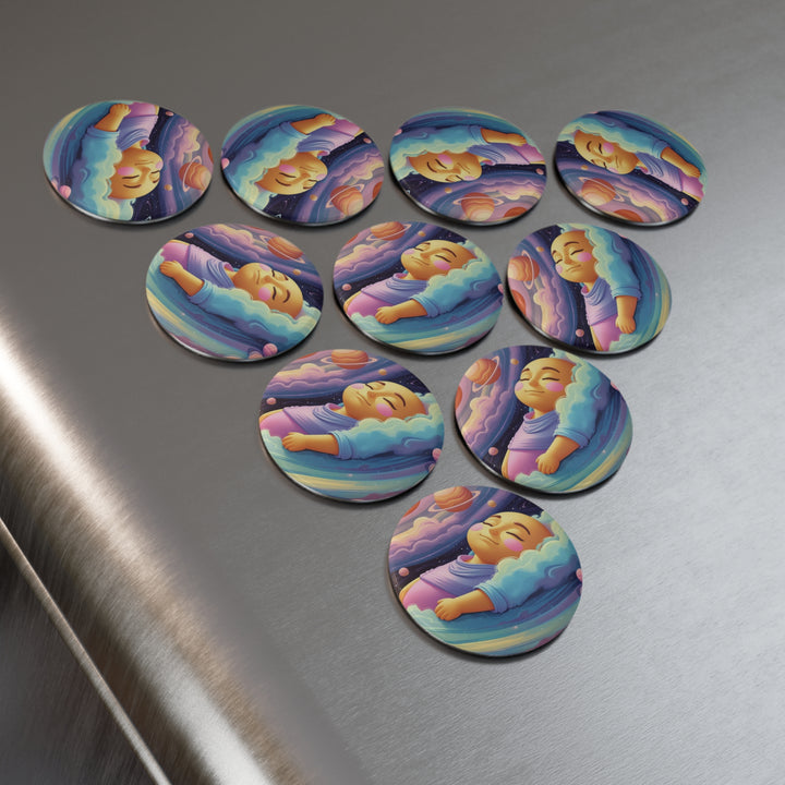 Custom Cosmic Baby Round Button Magnet – Dreamy Nursery Fridge Decor