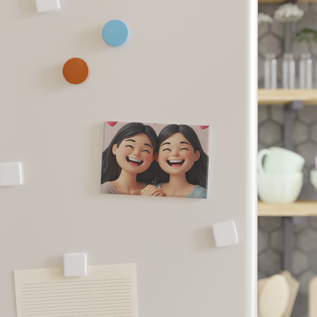 Smiling Girls Rectangle Button Magnet – Cute 3D Friendship Decor (1/10 pcs)