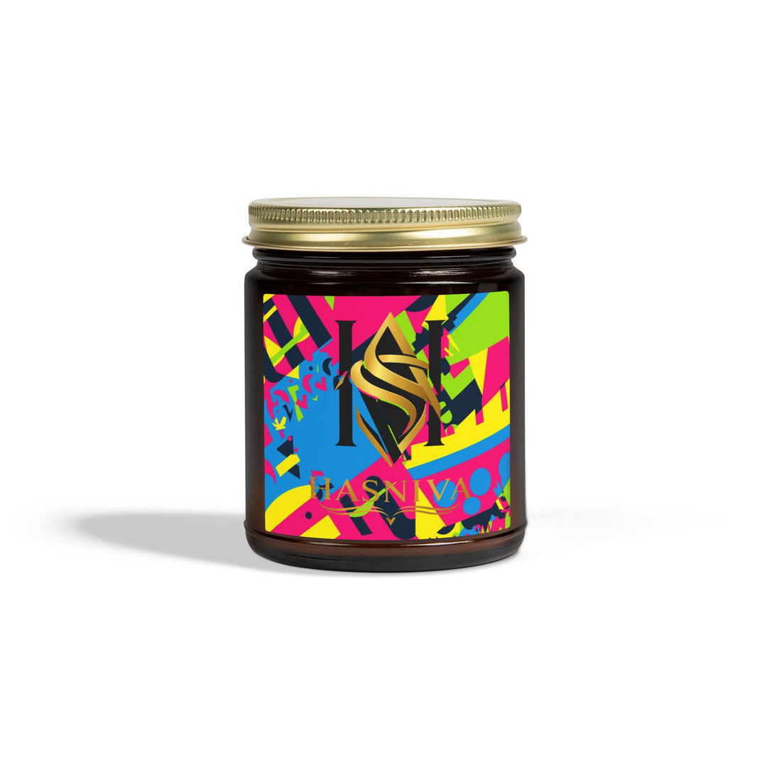 Hand-Poured Coconut Apricot Candles – Bold Neon Geometric, 4oz/9oz