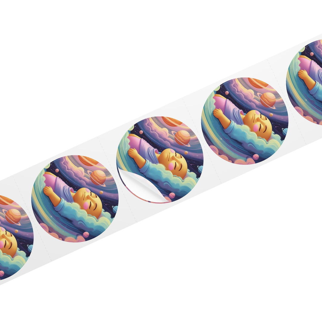 Cosmic Dream Round Sticker Rolls – Durable, Glossy, Pastel Galaxy Labels