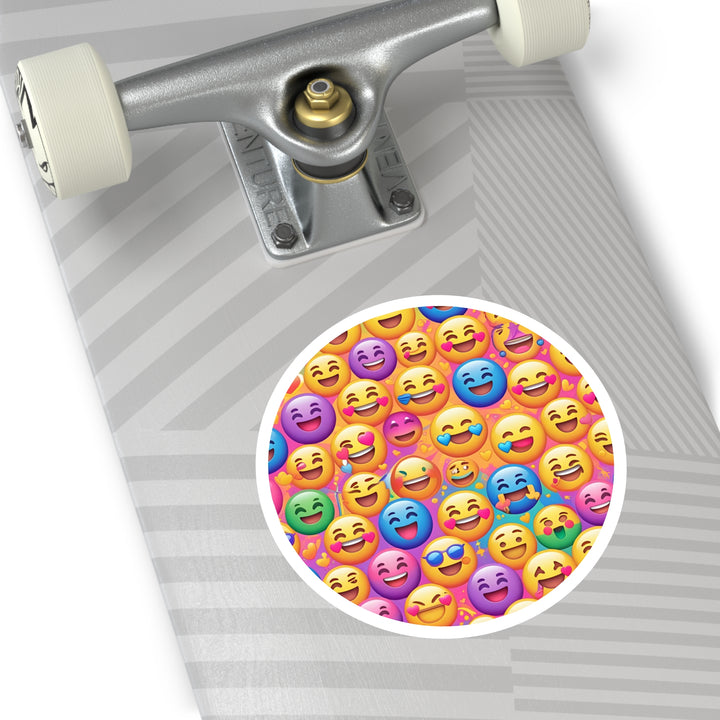Cheerful Emoji Round Sticker – Waterproof, Fun Vinyl for Indoors/Outdoors