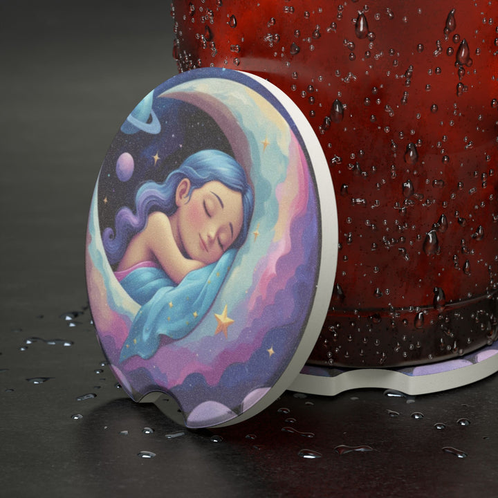 Dreamy Moon Girl Soapstone Car Coaster – Celestial Night Car Accessory