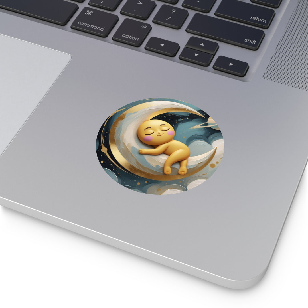 Custom Round Vinyl Sticker – Cute Celestial Baby Moon Nursery Decor
