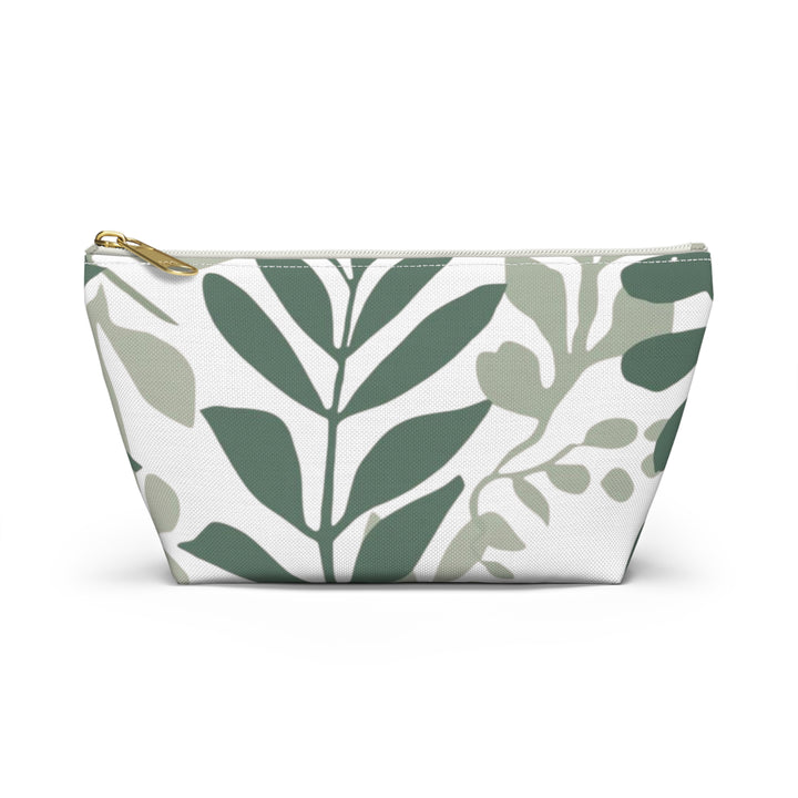 Leafy Green Botanical T-Bottom Accessory Pouch – Chic, Modern Organizer