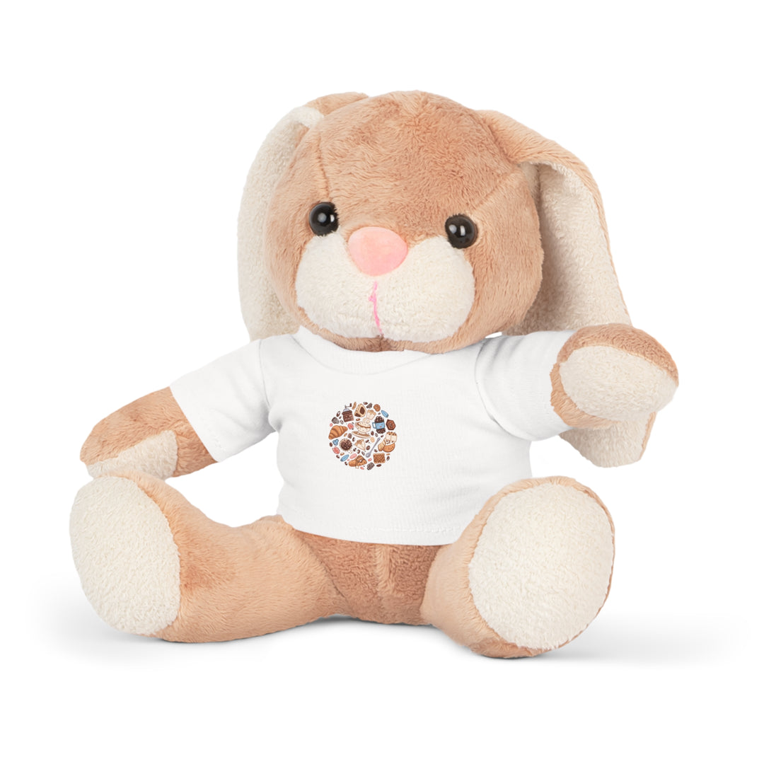 Café Cutie Custom Plush Toy – Personalized T-Shirt with Coffee & Dessert Art