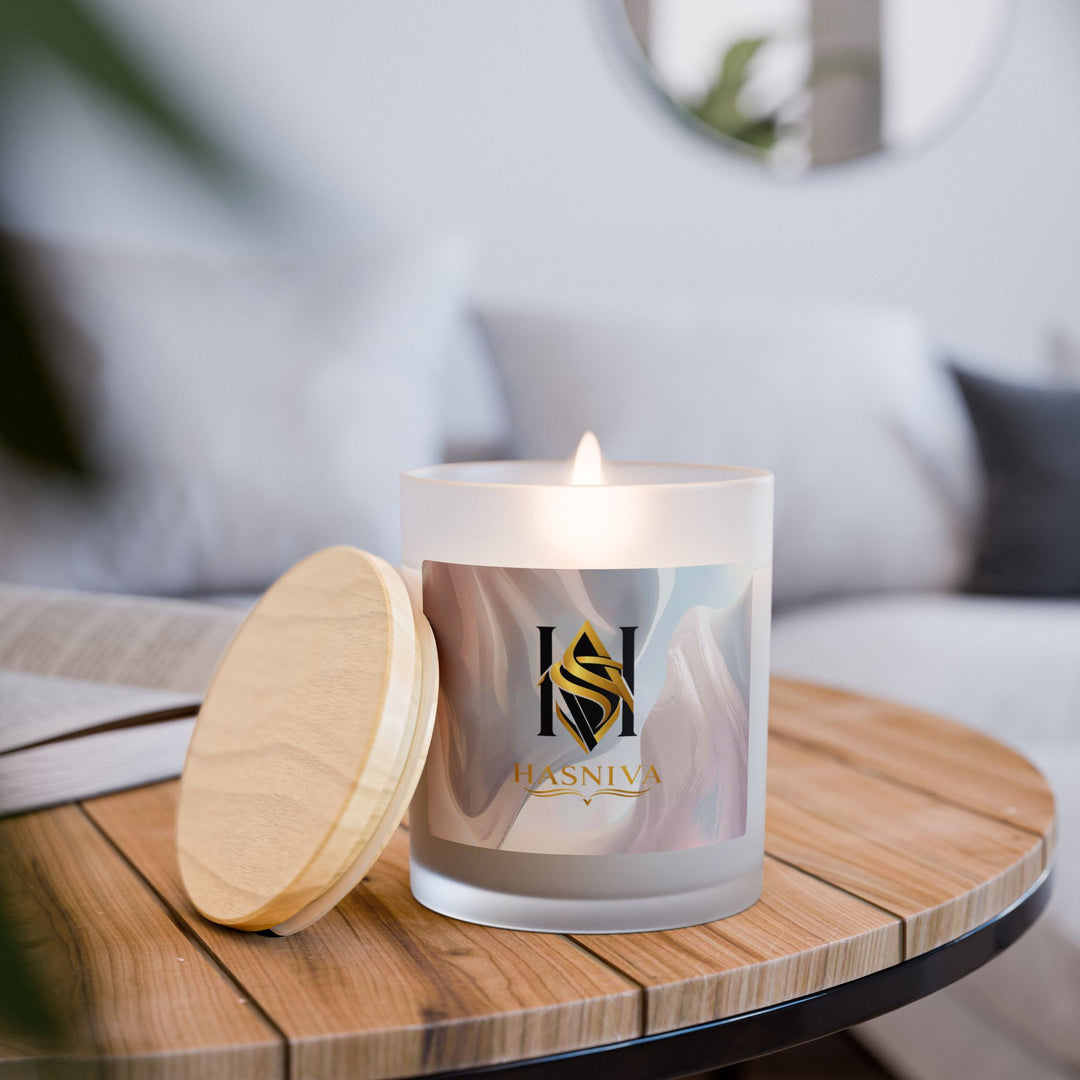 Frosted Glass Candle 11oz – Chic Minimal Pastel, Wooden Wick, 9 Scents
