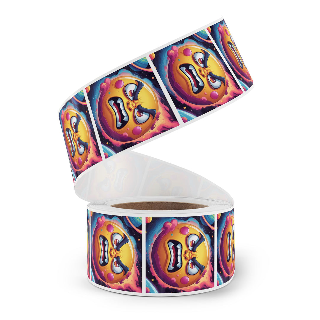 Cosmic Cartoon Sun Square Sticker Rolls – Fun, Durable Custom Labels