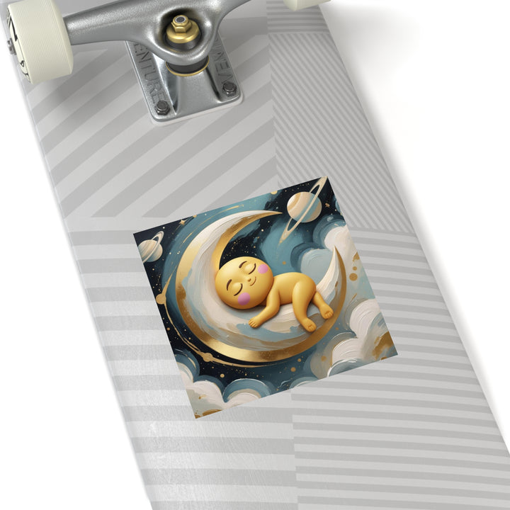 Custom Square Sticker – Sleepy Moon Baby Design, Weatherproof, Removable