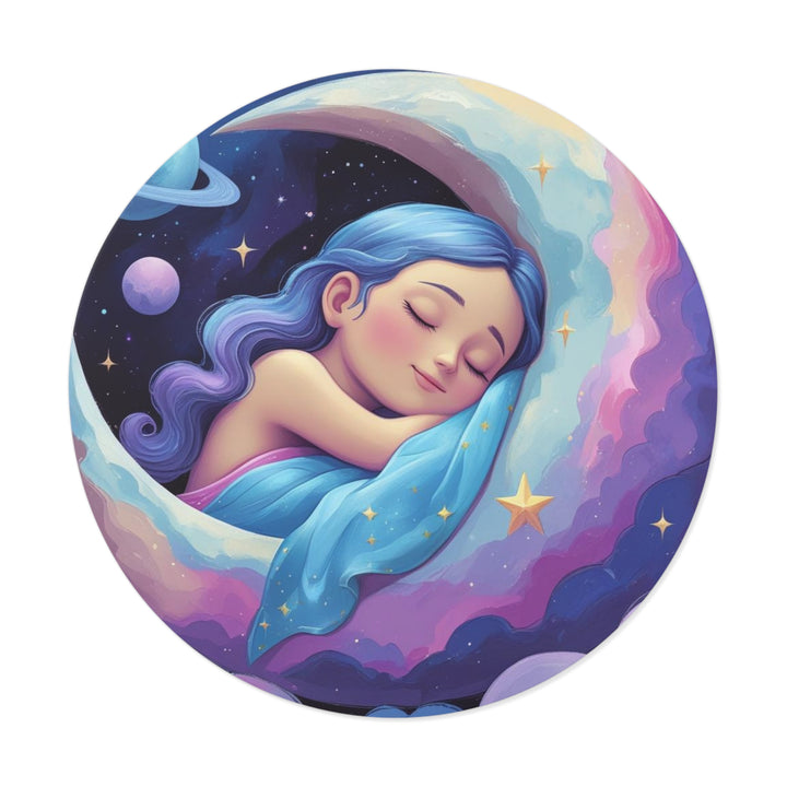 Dreamy Girl on Moon Custom Round Vinyl Sticker – Waterproof, Trendy & Durable