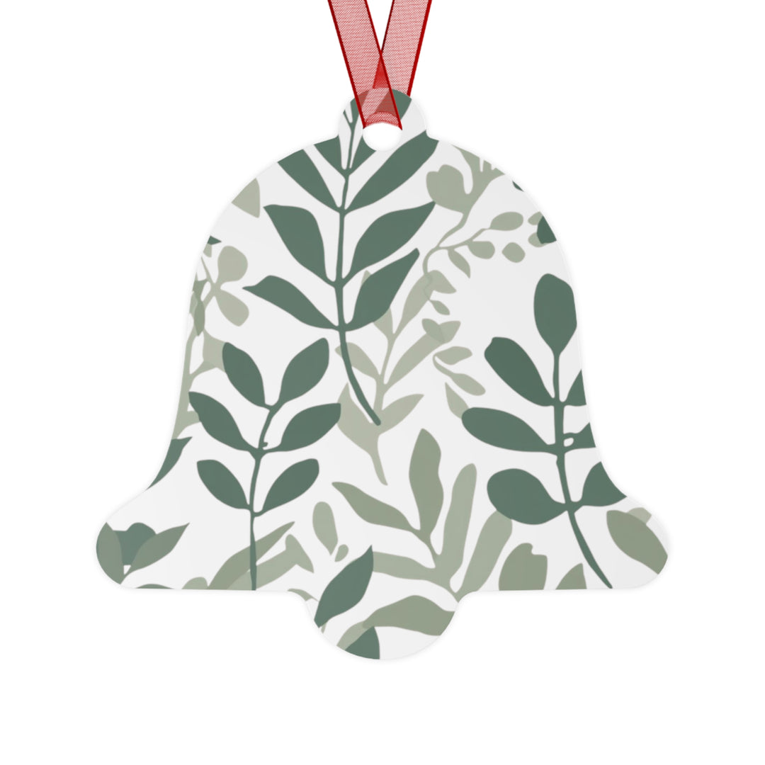 Modern Botanical Metal Ornament – Hand-Drawn Green Leaves on Black, Customizable