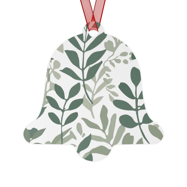 Modern Botanical Metal Ornament – Hand-Drawn Green Leaves on Black, Customizable