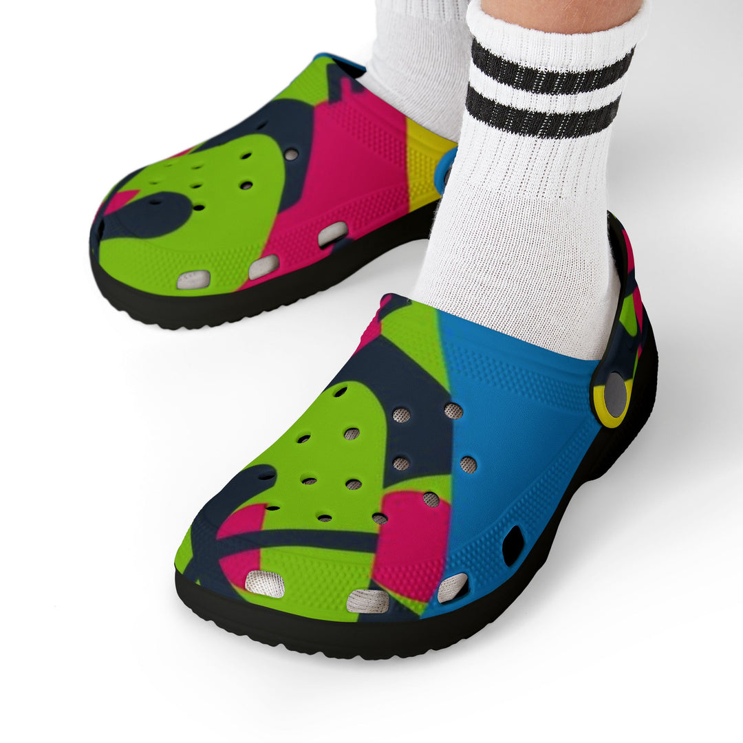 Kids’ Vibrant EVA Foam Clogs – Bold Geometric Prints & Fun Charms