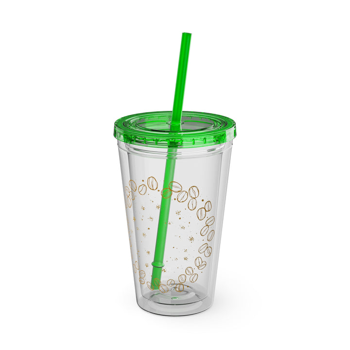 Sunsplash 16oz Coffee-Bean Tumbler with Straw – Stylish Café Vibes To-Go