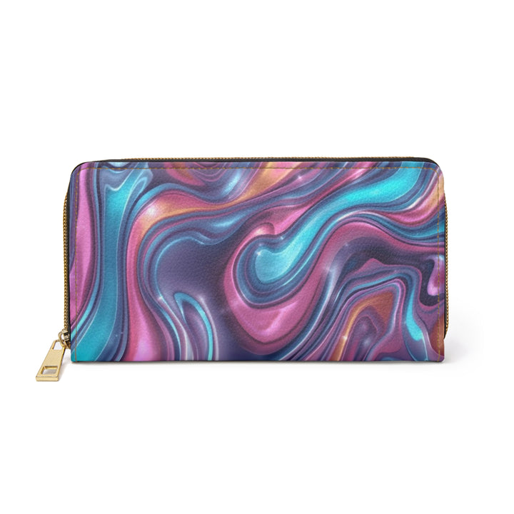 Sleek Iridescent Marble Personalized Zipper Wallet – Stylish, Custom & Secure