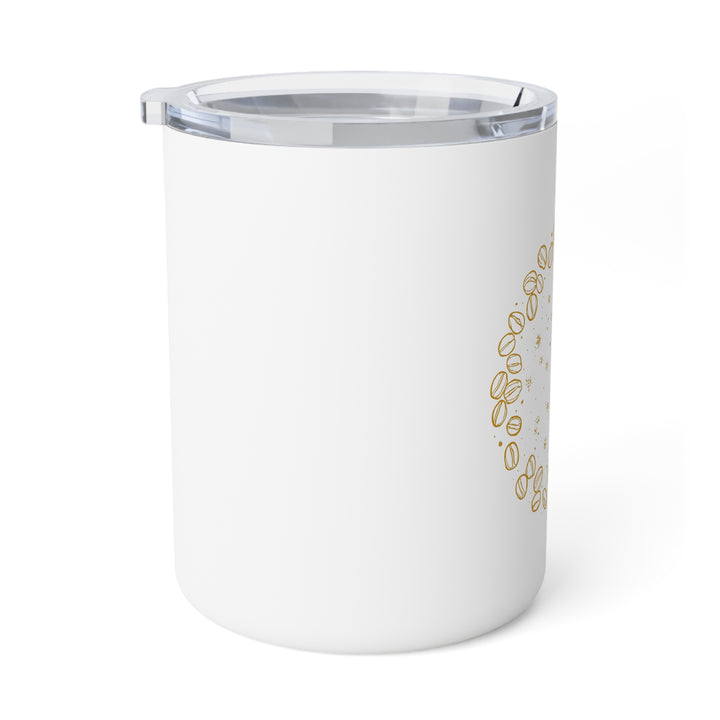 10oz Insulated Coffee Mug – Modern Café Style, Hand-Drawn Beans, Spill-Proof